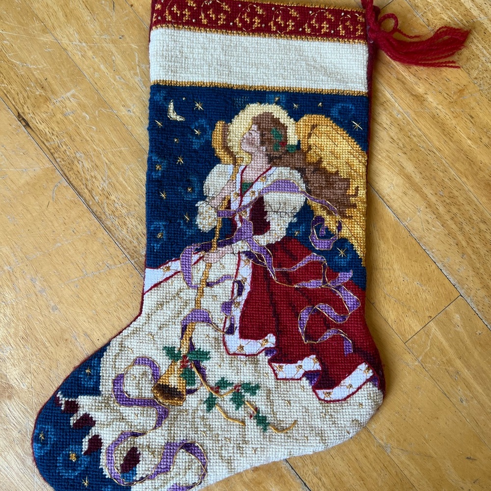 DIMENSIONS”Angel of Tidings”Christmas Needlepoint Stocking COMPLETE vintage 1996